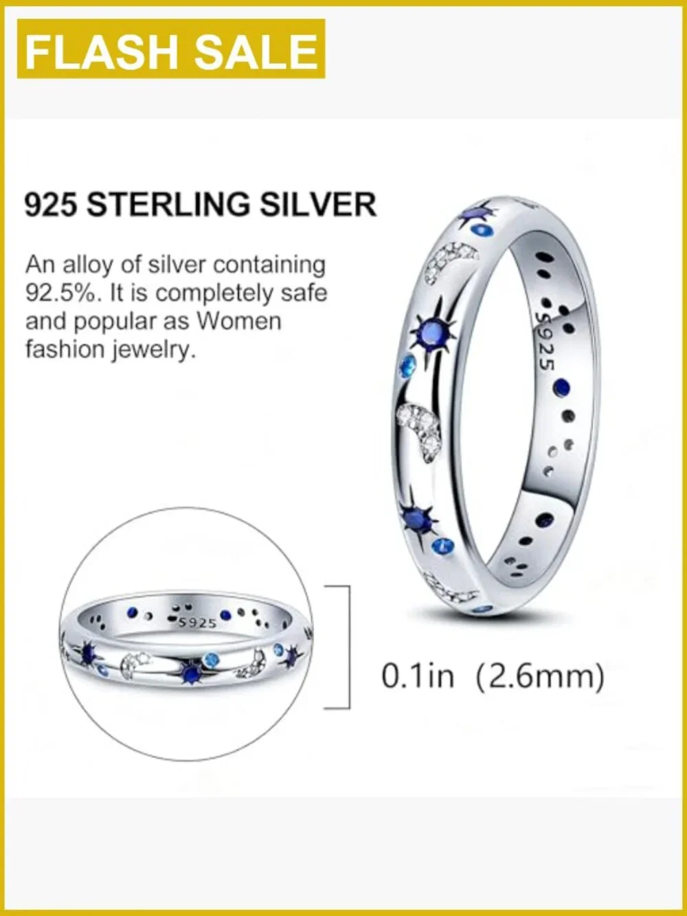925 Sterling Silver Sun Moon Star Stackable Ring Women Size 8